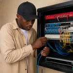 Technician working on network cables_wifimtaani.com