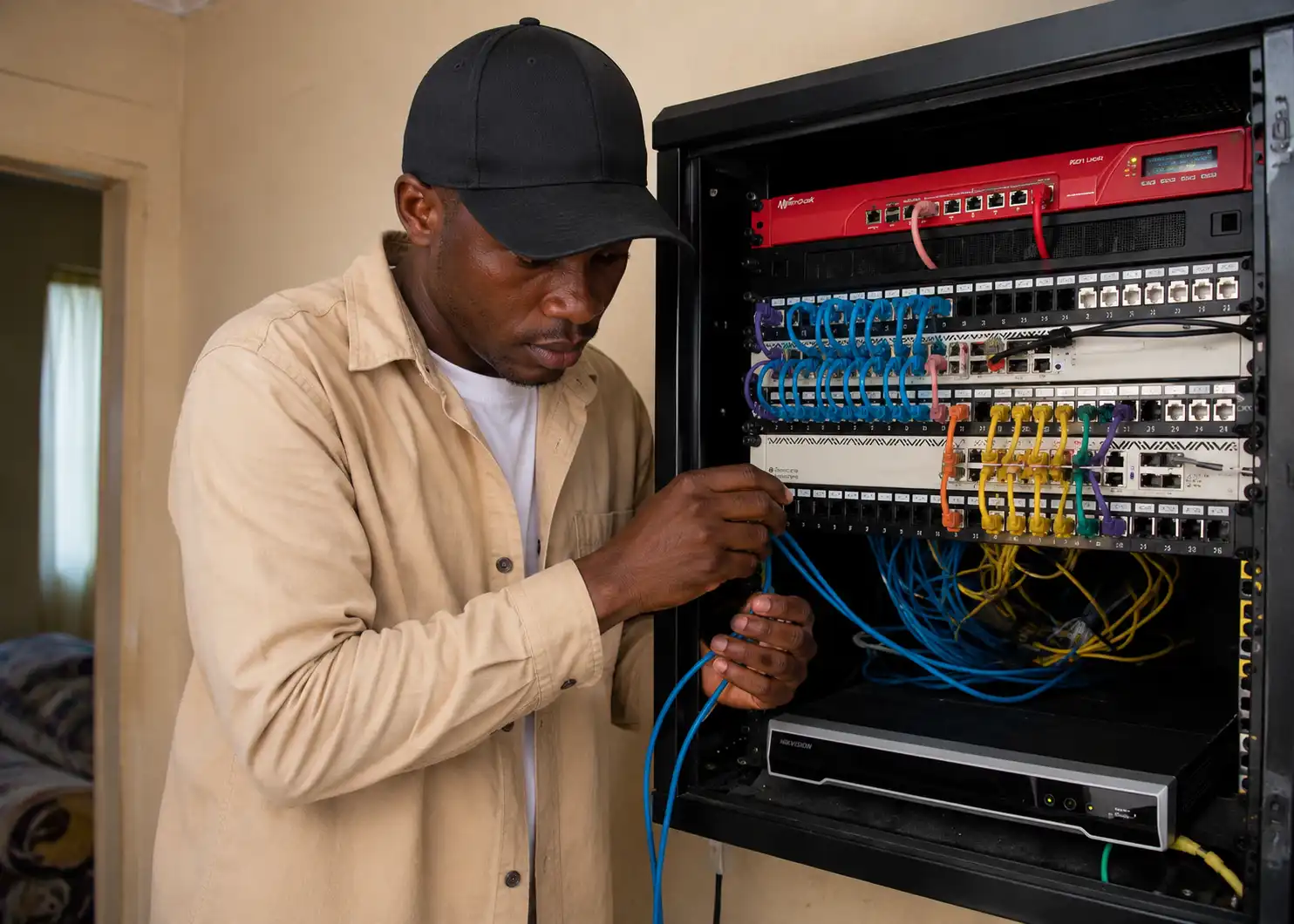 Technician working on network cables_wifimtaani.com