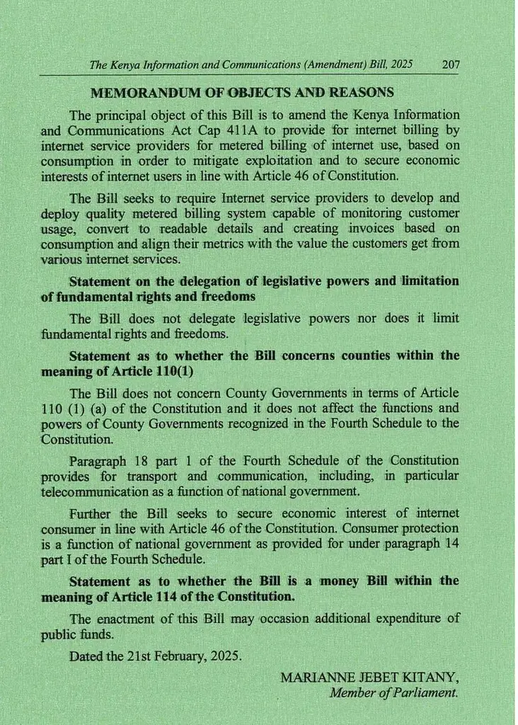 Internet bill excerpt by Marianne Jebet Kitany member of parliament